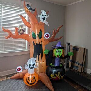 8FT Ghost Witch Pumpkins Halloween Blow Up Inflatable Decorations with LED Light